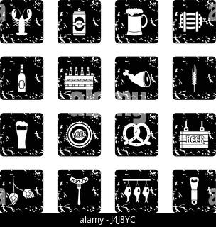Beer set icons, grunge style Stock Vector