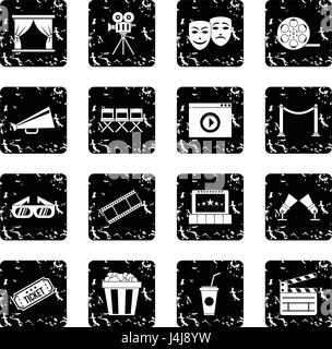 Cinema set icons, grunge style Stock Vector