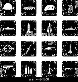 Military set icons, grunge style Stock Vector