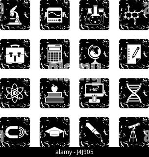 Education set icons, grunge style Stock Vector