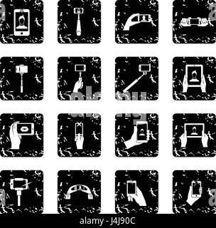 Selfie set icons, grunge style Stock Vector