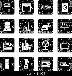 Household appliances set icons, grunge style Stock Vector