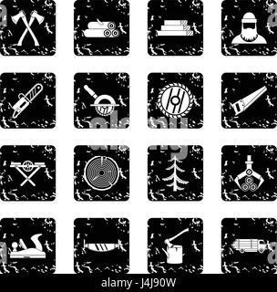 Timber industry set icons, grunge style Stock Vector