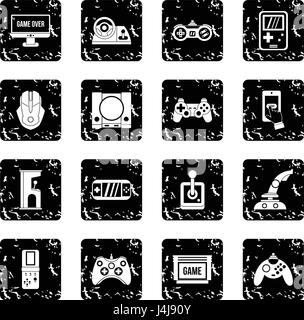 Video game set icons, grunge style Stock Vector