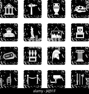 Museum set icons, grunge style Stock Vector