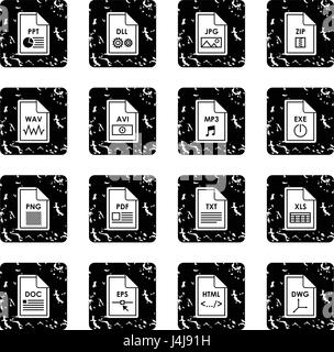 File format set icons, grunge style Stock Vector