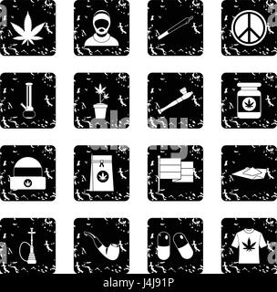 Rastafarian set icons, grunge style Stock Vector