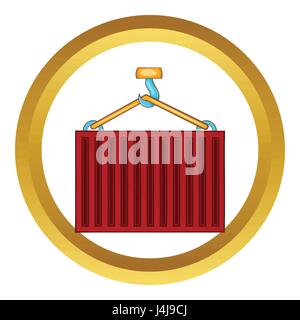 Crane lifts red container vector icon Stock Vector