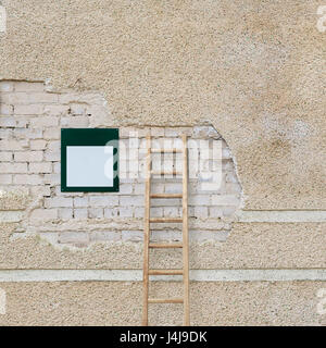 brick wall and metal plate Stock Photo