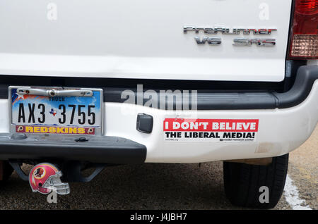 anti political correctness, pro right wing, alt right bumper stickers on pick up austin texas Stock Photo