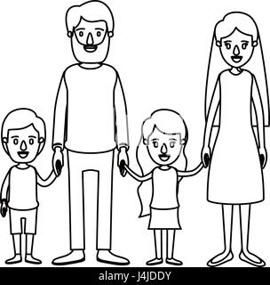 silhouette caricature family group with parents and little kids taken ...