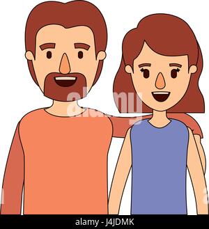 color image caricature half body couple woman with short hair and bearded man Stock Vector