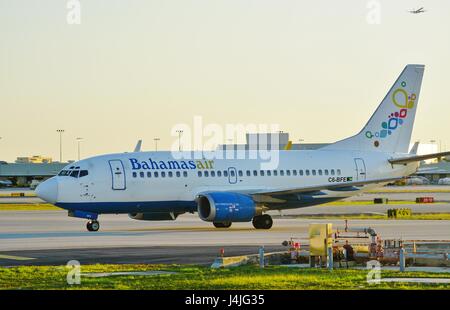 A Boeing 737 airplane from Bahamas Air (UP) at the Miami International Airport (MIA) Stock Photo