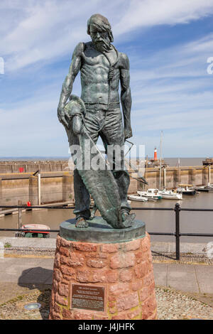 A statue of The Ancient Mariner by Alan Herriot erected in 2003 in the harbour at Watchet, Somerset UK. The poet Samuel Taylor Coleridge lived nearby. Stock Photo