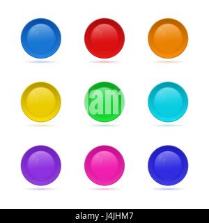 Set of Blank round button for website. 3D glass button collectio Stock Vector
