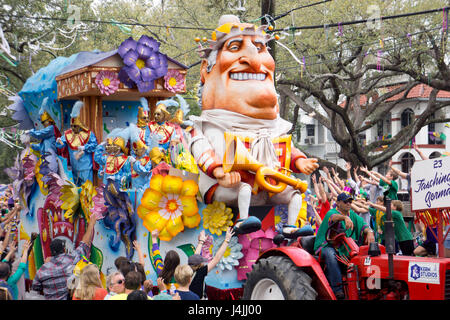 Fat jester float with crowds on Mardi Gras day. New Orleans, LA. USA ...