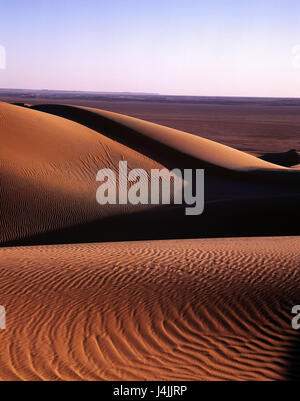 Tunisia, Sahara, Borj el Khadra, dune scenery Africa, nature, desert, wild scenery, Sand dunes, Sand, dryness, dryness, water shortage, life-hostilely, scenery, background, marl frying pan 'Seb Mzezem' Stock Photo