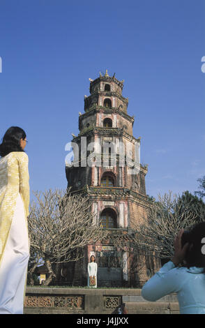 Vietnam, Gee up, Chua Thien Mu, tourist no model release South-East Asia, temple of the heaven nut, structure, pagoda, 21 m high, 7 floors, landmarks, temples, Buddhism, religion, faith, culture, place of interest, tourism Stock Photo