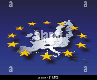 Computer graphics, the European Union, map, Europe, stars, float the EU, union, connection, member states, the EC, European Community, countries, EU countries, politics, European, state connection, organisation, internationally, federation, EU eastward enlargement, eastward enlargement, member countries, extension, colour tuning, colour blue Stock Photo