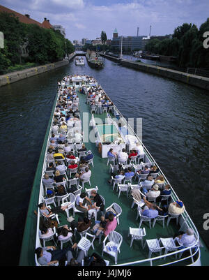 Germany, Berlin middle, Friedrichsstrasse, the Spree, holiday ship, tourist Europe, Berlin, town, river, excursion boat, tourist boot, ships, deck, boot tour, sightseeing, tourism, leisure activities, leisure time Stock Photo