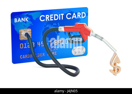 Credit card with fuel pump nozzle, 3D rendering Stock Photo