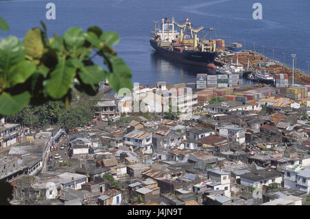 The Comoro Archipelago, island Anjouan, Mutsamudu, town overview, landing stage, freighter Africa, island state, Indian ocean, sea, Nzwani, town, coastal town, port, island capital, houses, residential houses, harbour, freighter, Verladestation Stock Photo