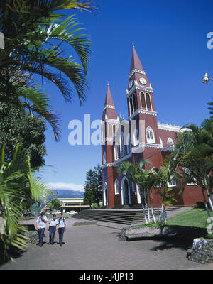 Costa Rica, Grecia, church, passer-by America, Central America, building, architecture, structure, church, religion, palms, vacation, holiday resort, vacationer, place of interest, summer, outside Stock Photo
