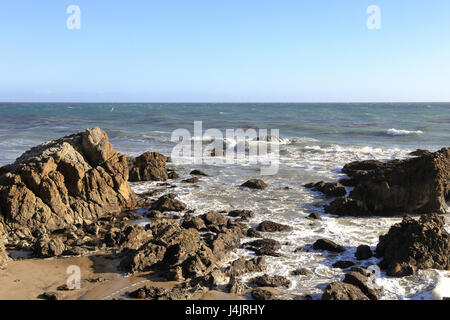 rocky shore at Leo Carrillo State Beach, Malibu California Stock Photo