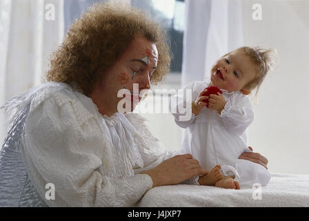 Baby, happily, father, clown inside, at home, man, facial play, sadly, clown game, play, child, infant, fun, happily, cheerfulness, brightly, cheerfully, conception, joke Stock Photo