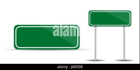 Road Sign Isolated on White Background Blank green traffic. Stock Vector