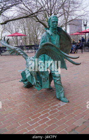 Famous Mystery Author Edgar Allan Poe in the Boston - copper statue - BOSTON , MASSACHUSETTS Stock Photo