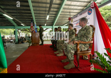 Philippine Army Col. Laurence Mina delivers his remarks during the opening ceremony of Balikatan 2017 at Fort Magsaysay in Santa Rosa, Nueva Ecija, May 8, 2017. Mina is Deputy Assistant Chief of Staff for Training and Education Staff, Philippine Army. Balikatan is an annual U.S.-Philippine bilateral military exercise focused on a variety of missions including humanitarian and disaster relief, counterterrorism, and other combined military operations. (U.S. Marine Corps photo by Lance Cpl. Matthew Casbarro) Stock Photo