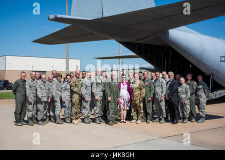 The 137th Special Operatios Wing hosted Lt. Gen. L. Scott Rice, director of the Air National Guard, Chief Master Sgt. Ronald C. Anderson, command chief master sergeant of the Air National Guard, and several other distinguished visitors for a tour of the 137 SOW at Will Rogers Air National Guard Base in Oklahoma City, May 7, 2017. The tour allowed the visitors to not only get a look into the special operations mission of the 137 SOW but also find ways to better serve the Airmen of the Air National Guard. (U.S. Air Force photo by Staff Sgt. Kasey Phipps) Stock Photo