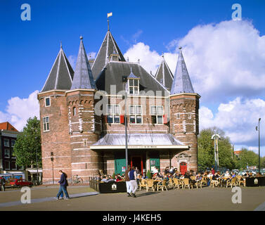 The Netherlands, Amsterdam, Waaggebouw, street bar 'Waag' Europe, Holland, Nordholland, town, Nieuwmarkt, formerly Sint Antoniespoort, structure, building, 'scales', medievally, architecture, place of interest, restaurant, restaurant, gastronomy, street cafe, cafe, Oranier route Stock Photo