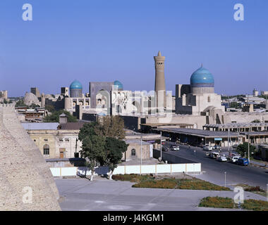 Uzbekistan, Bukhara, Old Town, overview, Kalon minaret outside, UNESCO-world cultural heritage, town overview, mosque Stock Photo