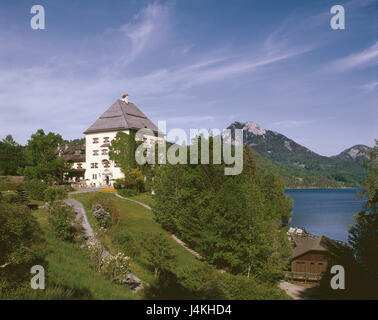 Austria, salt chamber property, Fuschlsee, castle Fuschl Europe, Upper Austria, former hunting seat, hotel, hotel building, tourism, tourism, lake, mountains, scenery Stock Photo