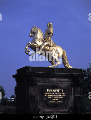 Germany, Saxony, Dresden, equestrian statue, elector Friedrich August I Europa, town, place of interest, monument, monument, golden bleed, August the strong, gilds, culture, Silberstrasse Stock Photo
