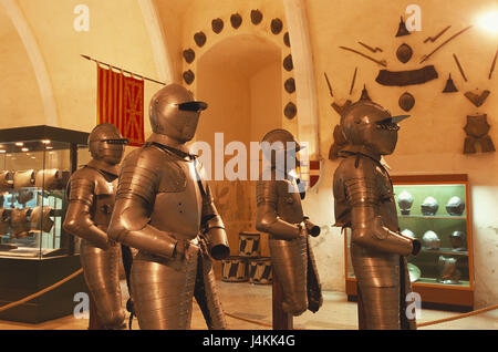 Malta, Valletta, Grand Master's palace, armory, Europe, island, museum, interior view, town, capital, 'Grand Master's Palace', 16. Cent., 'Armoury', order knights, armaments, knight's armaments, exhibit, Stock Photo