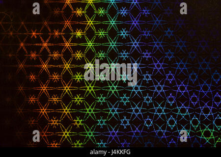 Holographic Circles and Patterns on Black Background Stock Photo