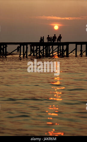 Tourists, bridge, sundown Stock Photo