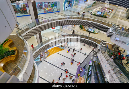 Ho Chi Minh City, Vietnam - January 8th, 2017: Shopping Mall with modern architecture several floors equipped with escalators many amusement parks, Stock Photo