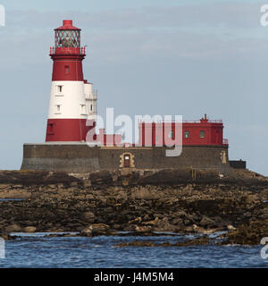 Longstone Lighthouse on Staple Island at the Farne Islands off the coast of Northumberland in England. Stock Photo