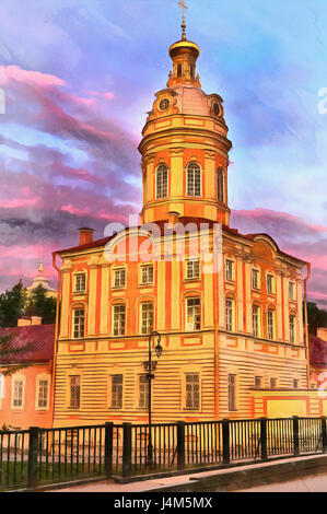 Colorful painting of Alexander Nevsky Lavra, Saint Petersburg, Russia