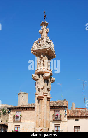 Gothic pillory, Main Square. Peñaranda de Duero, Burgos province, Castilla Leon, Spain. Stock Photo