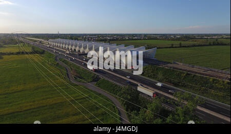 Aerial view of AV Mediopadana high speed railway station by Santiago Calatrava in Reggio Emilia, Emilia Romagna, Italy Stock Photo