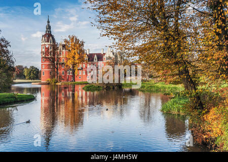 The New Schloss Muskau (Muskau Palace) is located in the Fuerst Pueckler Park in Bad Muskau, Saxony, Germany, Europe Stock Photo