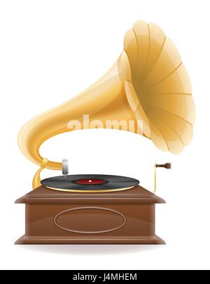 gramophone old retro vintage icon stock vector illustration isolated on white background Stock Vector