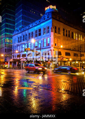 Peachtree Street in downtown Atlanta on a rainy night, Georgia, USA Stock Photo
