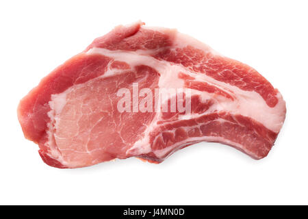 Food and drinks: fresh raw pork meat, cutlet on a rib, isolated on white background Stock Photo