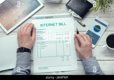 Internet bill  invoice on the white table. Stock Photo